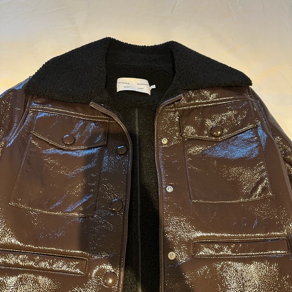 Glossy Brown Jacket with Black Collar - Picture 1 of 4
